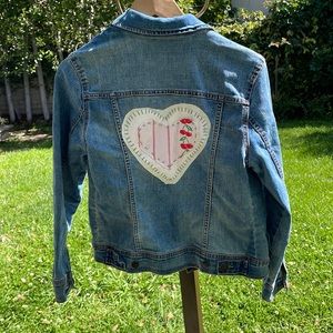 Handmade, upcycled, old, navy jean jacket